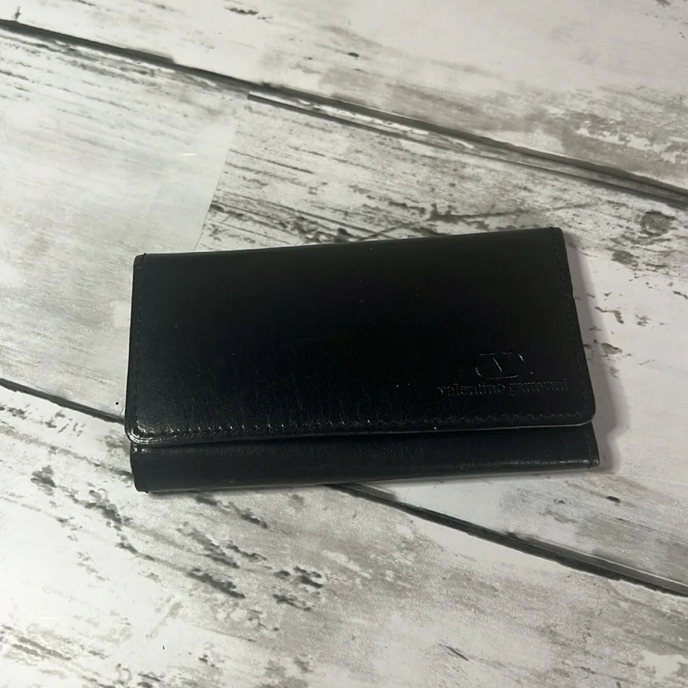 Valentino Garavani Black Leather Key Holder Wallet Case